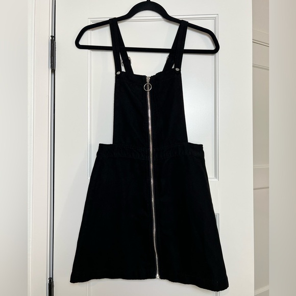 H&M Faux Suede Zip Up Jumper Pinafore Overall Mini Dress Black (4) - Picture 2 of 4